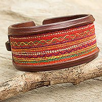 Leather and cotton wristband bracelet,