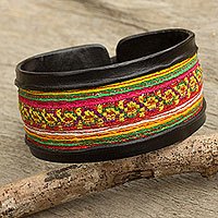 Leather and cotton wristband bracelet,