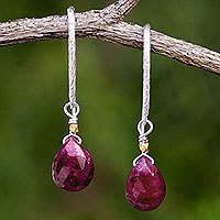Gold accent ruby dangle earrings,