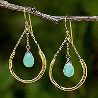 Gold plated chalcedony dangle earrings,