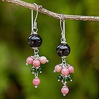 Rhodonite and garnet dangle earrings,