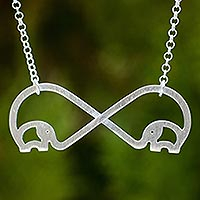 Sterling silver heart necklace, 'Infinity Elephant' - Brushed Sterling Silver Handcrafted Elephant Necklace