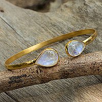 Gold plated rainbow moonstone cuff bracelet,