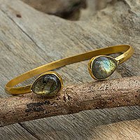 Gold plated labradorite cuff bracelet,