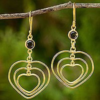 24k gold plated smoky quartz dangle earrings,