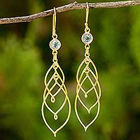 24k gold plated blue topaz dangle earrings,
