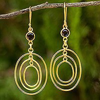 24k gold plated smoky quartz dangle earrings,