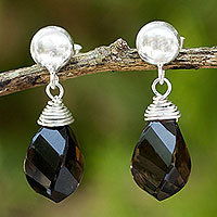 Smoky quartz dangle earrings, 'From Chiang Mai with Love' - Spiral Twist Faceted Smoky Quartz Dangle Earrings