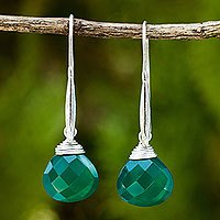 Green chalcedony dangle earrings,