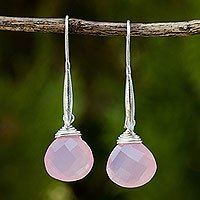 Pink chalcedony dangle earrings,