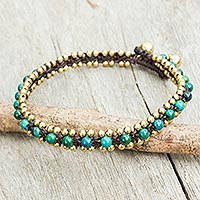 Serpentine anklet, 'Tinkling Bells' - Hand Crocheted Serpentine Anklet with Brass Beads and Bells