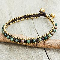 Agate anklet, 'Tinkling Bells' - Thailand Crocheted Agate Anklet with Brass Beads and Bells