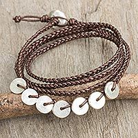 Leather and silver wrap bracelet, ‘Bronze Round Factor’ (Thailand)