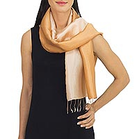 Rayon and silk blend scarf Caramel Shimmer Thailand