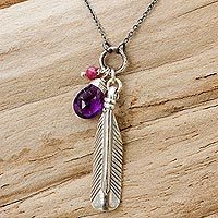 Amethyst and ruby pendant necklace,