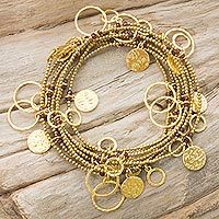 Gold plated garnet wrap bracelet,