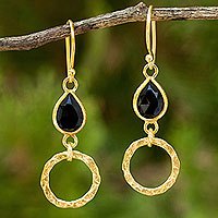 Gold vermeil onyx dangle earrings,