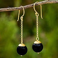 Gold vermeil onyx dangle earrings,