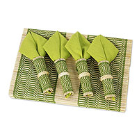 Cotton and bamboo table linens Green Thai Classic set for 6 Thailand