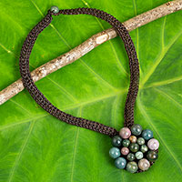 Jasper flower pendant necklace, 'Made to Bloom' - Flower Pendant Necklace with Assorted Jasper Beads
