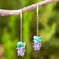 Gold plated tanzanite and beryl dangle earrings,