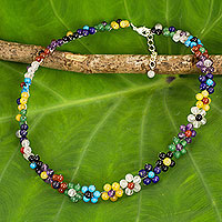 Featured review for Multi-gemstone flower necklace, Rainbow Blooms