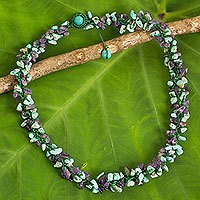 Amethyst and calcite beaded necklace,