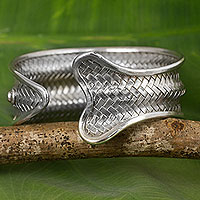 Silver cuff bracelet, 'The Fish' - Fish Shape Silver Cuff Bracelet Handmade Hill Tribe Jewelry