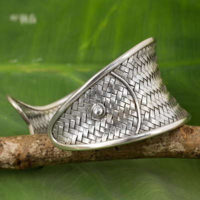 Silver cuff bracelet, 'The Wide Fish' - Handmade Silver Fish Shape Cuff Bracelet Hill Tribe Jewelry
