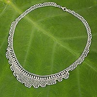Sterling silver beaded necklace, 'Ruffles in Lace' - Beaded Sterling Silver Necklace Thai Artisan Jewelry