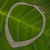 Sterling silver collar necklace, 'Precious Weave' - Woven Net Style Sterling Silver 925 Collar Necklace