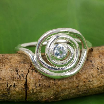 Modern Design Cocktail Ring in Silver with Blue Topaz