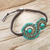 Calcite and leather beaded bracelet,