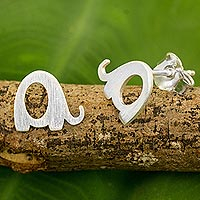 Sterling silver stud earrings, 'Tiny Elephants' - Brushed Silver Elephant Stud Earrings from Thai Artisan