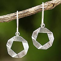Sterling silver dangle earrings, 'Pentagons' - Geometric Themed Sterling Silver 925 Dangle Earrings