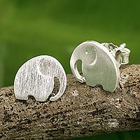 Sterling silver stud earrings, 'Elephant Fun' - Stud Earrings with Elephant Motif in 925 Sterling Silver