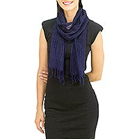 Silk scarf, 'Summer Sapphire' - Thai Open Weave Raw Silk Scarf in Sapphire Blue