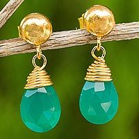 24k gold plated chalcedony dangle earrings,