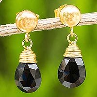 24k gold plated onyx dangle earrings,