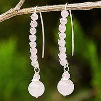 Beaded rose quartz dangle earrings,