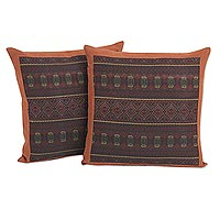 Embroidered cotton cushion covers Thai Passion pair Thailand