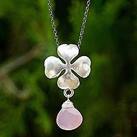 Pink chalcedony pendant necklace,