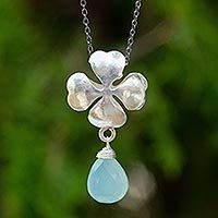 Blue chalcedony pendant necklace,