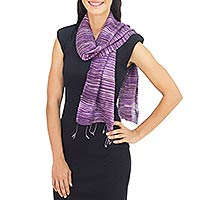 Raw silk scarf Horizons in Purple Thailand