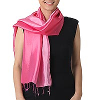 Rayon and silk blend scarf Shimmering Rose Thailand