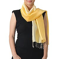 Rayon and silk blend scarf Shimmering Daffodil Thailand
