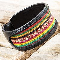 Leather and cotton wristband bracelet,