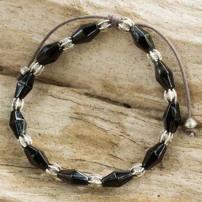 Black agate and silver beaded bracelet, Enchantment in Black