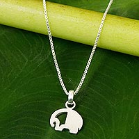 Sterling silver pendant necklace, 'Elephant Revealed' - Brushed Satin Elephant Pendant Necklace in Sterling Silver