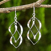 Sterling silver dangle earrings, 'Linking Leaves' - Thai Artisan Crafted Sterling Silver Dangle Earrings